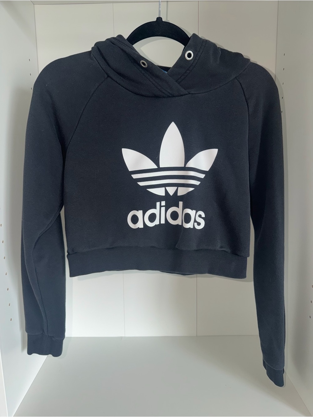 adidas Black Cropped Crewneck Sweatshirt with White Trefoil